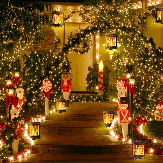 Solar Lanterns - Outdoor Hanging Solar Lights with Flickering Flame, Decorative Garden Lanterns, Waterproof LED Lights for Garden, Patio, Pathway, Yard - 2 Pack