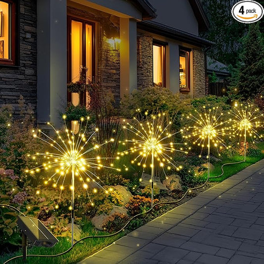 Anordsem Solar Garden Lights Outdoor Waterproof: Fireworks String Light Remote Control for Yard Decorative - LED Sparkler Lamp 4 Pack with 8 Lighting Modes for Patio Pathway Proch House Decor