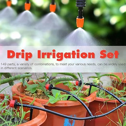 98.5FT Drip Irrigation System Kit, 149 Pack Automatic Irrigation System, Greenhouse Micro Drip Irrigation Kit for Garden Greenhouse, Flower Bed,Patio,Lawn