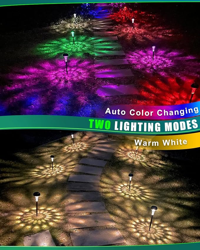 Solar Pathway Lights 12 Pack, Outdoor Solar Garden Yard Light RGB Color Changing+Warm White IP67 Waterproof, Solar Powered Garden Lights for Walkway Yard Backyard Lawn Landscape