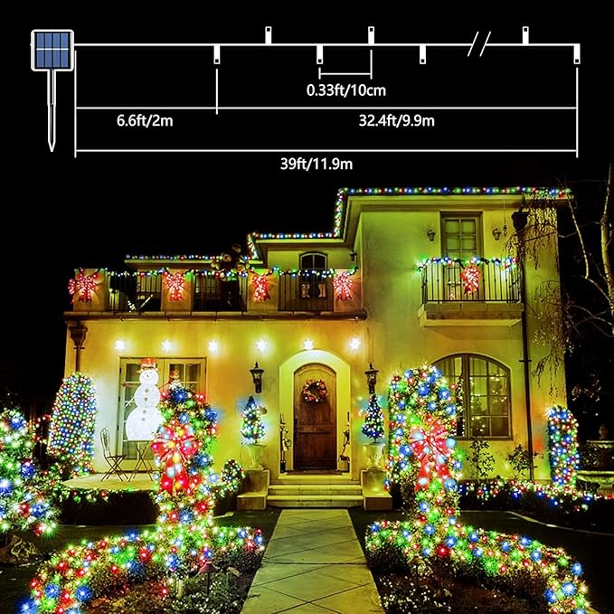 4-Pack Solar Christmas String Lights Outdoor Multicolor - 100LED 33FT String Lights Solar Powered with 8 Modes, Waterproof Patio Lights, Solar Lights for Outside Tree Balcony Gazebo Party