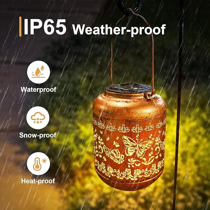 2Pack Butterfly Solar Lanterns Outdoor Hanging Waterproof Lanterns for Garden Decor Christmas Gifts for Women Mom Grandma Metal Solar Lights Decoration Outside for Yard, Patio,Pathway Landscape