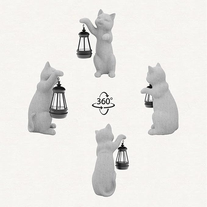 Solar Powered Garden Resin Statue Lights, 10 Inch Waterproof Outdoor Animal Cute Cat Figurine Lights, Suitable for Patios, Balconies, Lawns, Courtyards, Etc.(Hand)