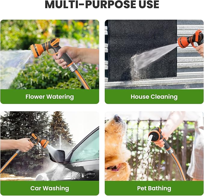 Giraffe Tools Garden Hose 25FT, 5/8" Flexible Lay Flat Water Hose, Custom Length, Leakproof Gardening Hose with Male to Female Fitting, Lightweight Hybrid Hose Pipe for Garden & Yard