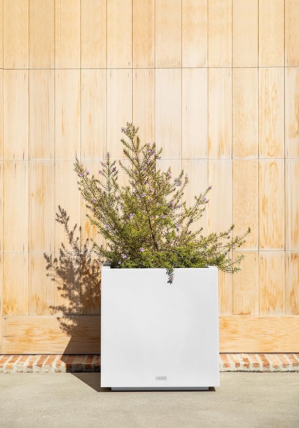 Veradek Block Series Cube Plastic Planter - Large Square Planter for Indoor or Outdoor Patio/Garden | Durable All-Weather Use with Drainage Holes | Modern Décor for Tall Plants, Trees, Flowers