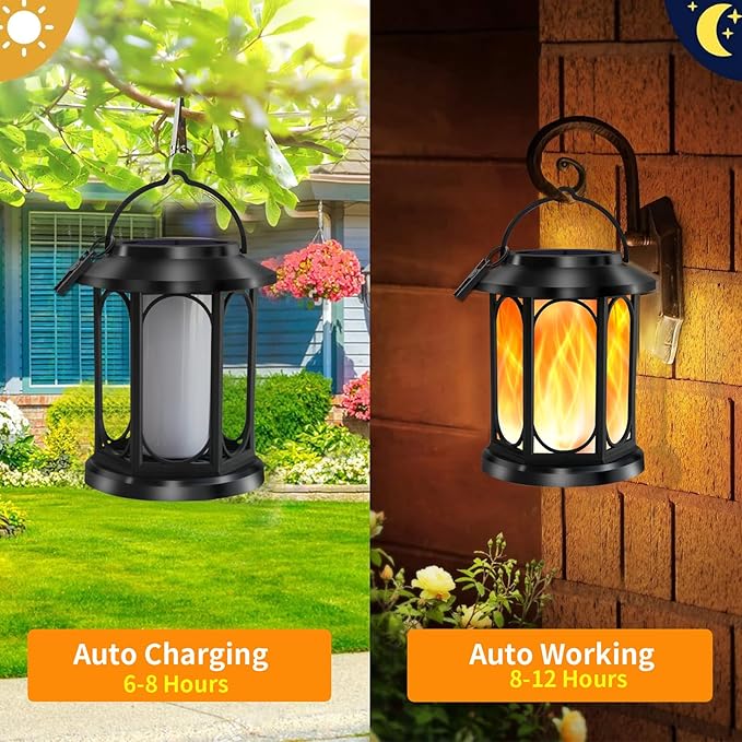 Solar Outdoor Lantern - Flickering Flame, Waterproof LED, Perfect for Patio, Garden, Christmas Decorations, 1pc