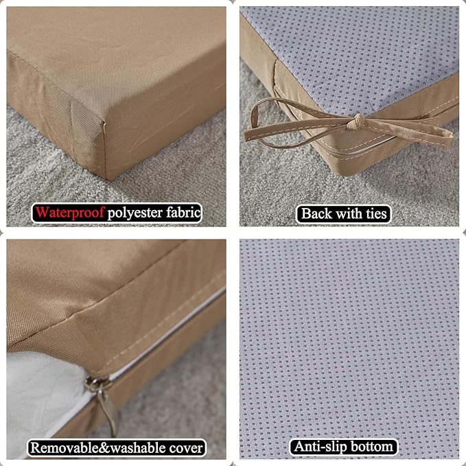 20 x 18 Inch Outdoor Chair Cushions for Patio Furniture UV Resistant Non Slip Waterproof Replacement Patio Seat Cushion with Ties Set of 2, Khaki