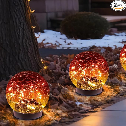 Solar Globe Lights Outdoor Waterproof-Solar Balls-Solar Garden Lights-Solar Orbs for Outside 2 Pack Cracked Glass Ball for Lawn Patio Yard Backyard Decorations