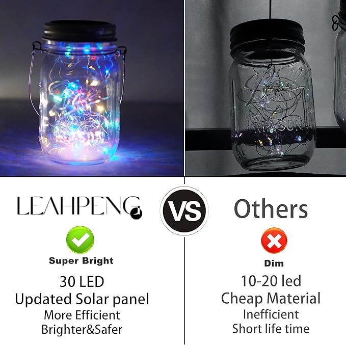 30 LED 10 Packs Mason Jar Lights with Hangers Colorful Solar Mason Jar Lids Fairy String Light Outdoor for Patio Yard Garden Decor Christmas Wedding Party Lights (NO Jars)