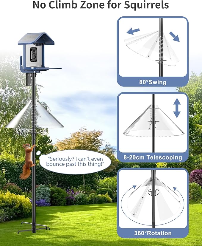 Bird Feeder Pole with Squirrel Baffle - 90 Inch Bird House Pole for Outdoors Heavy Duty, Squirrel Proof Baffle with Stainless Steel Spring for Better Defense, Slip-Fit Connection