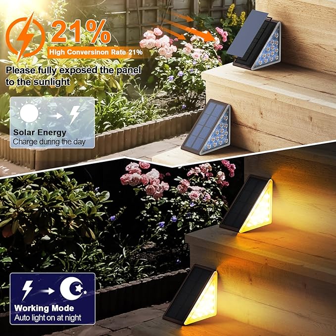 Solar Step Lights for Outside Waterproof IP67, Outdoor Stair Light 6 Pack, Solar Stair Lights Outdoor LED Outdoor Step Light Decor for Sidewalk, Deck, Front Door, Patio, Garden