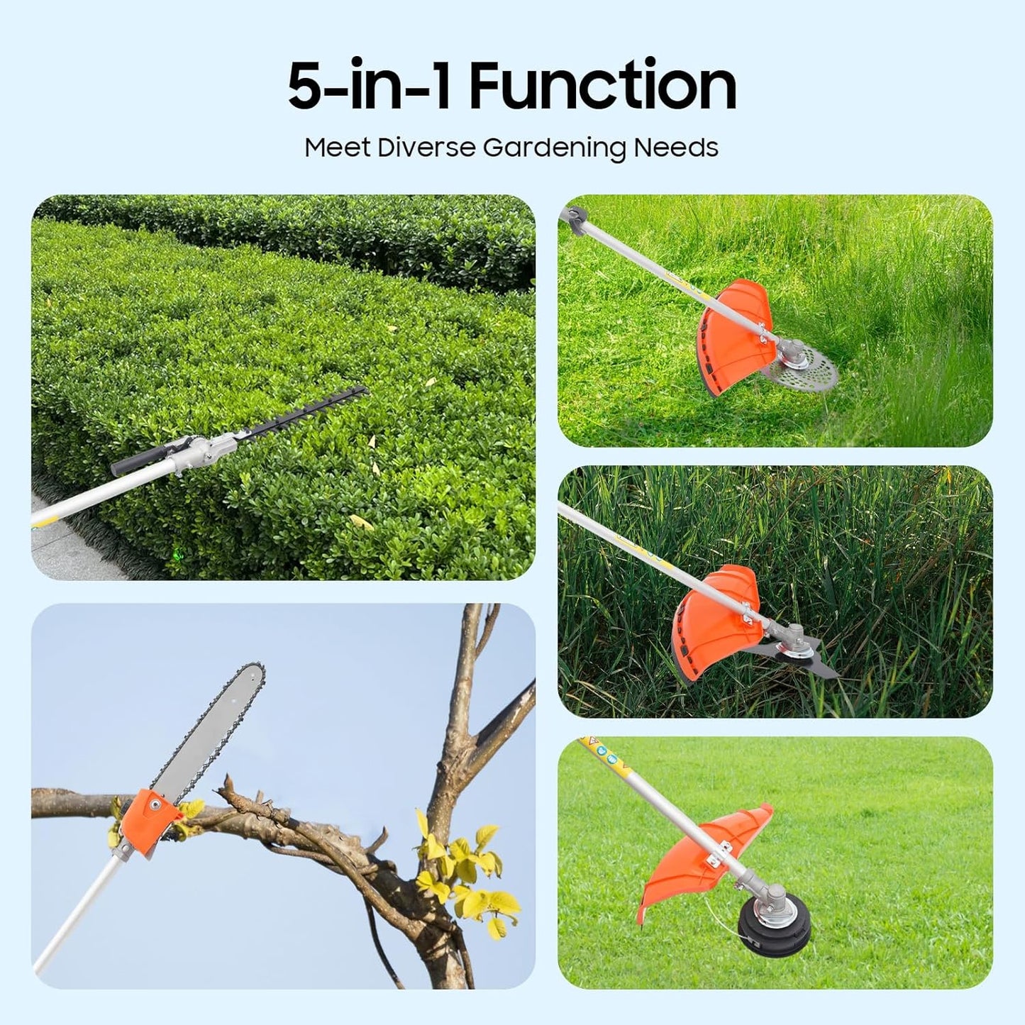 2025 New 52CC 2-Stroke Gas Weed Wacker, 5-in-1 Multi-Functional Lawn Mower Garden Hedge Trimmer String Trimmer Pole Chainsaw with Extension Pole, Weed Eater for Grass and Bush