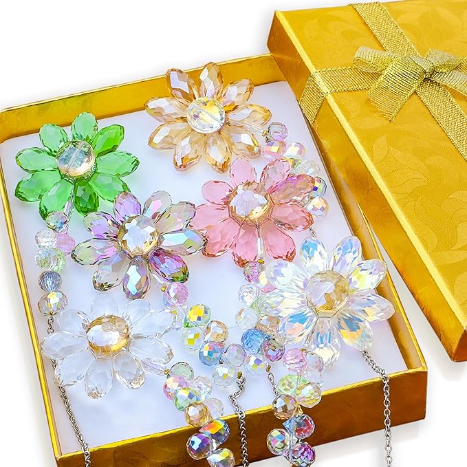 6pcs Crystal Sunflower Suncatchers Hanging Ornaments, Rainbow Maker Sun Catchers Indoor Window Outdoor Patio Garden Decor Gifts (Multicolor)