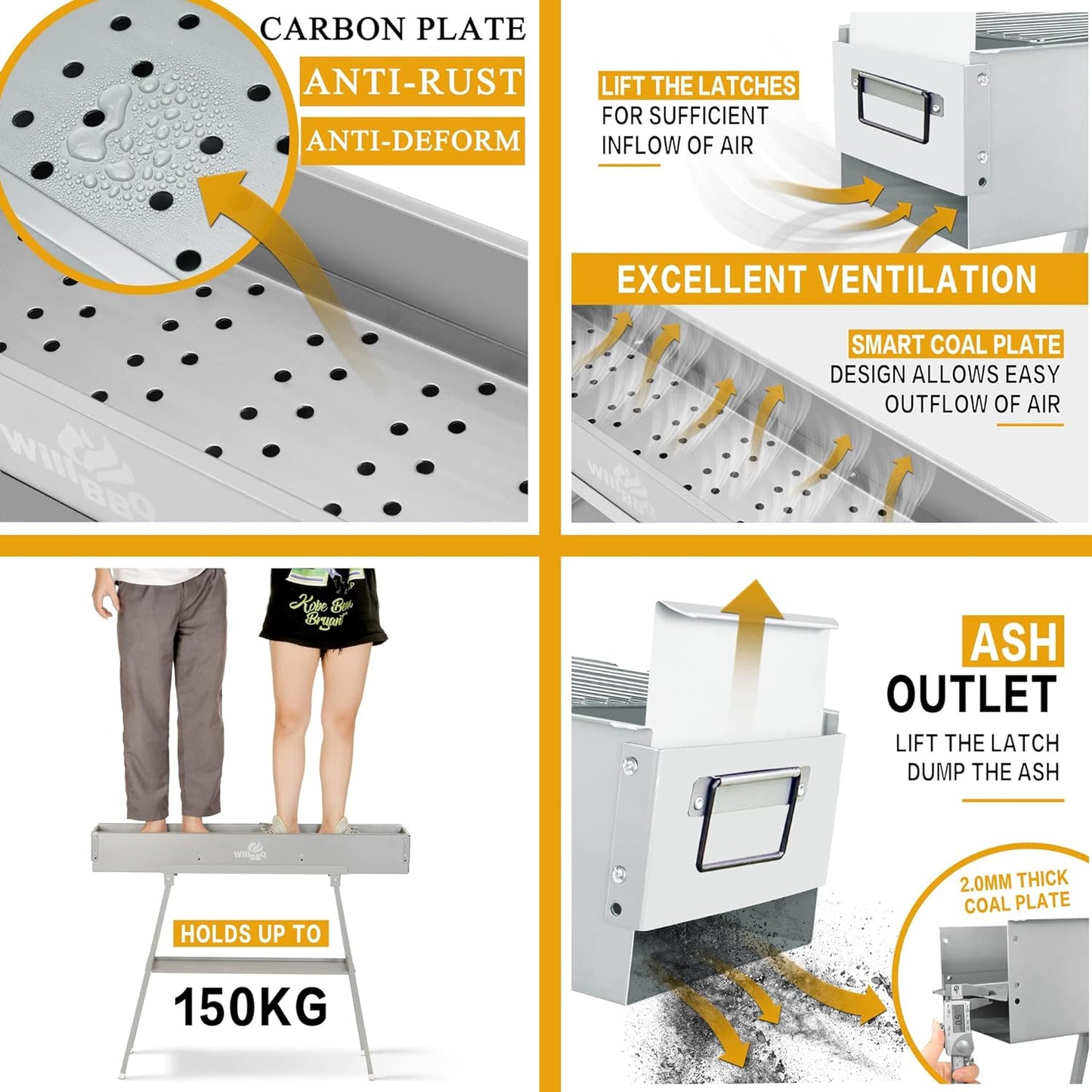 Charcoal Grills Commercial Quality Portable Multiple Size Hibachi BBQ Lamb Skewer Folded Camping Barbecue Grill(39.4x7.1x5.1 inch With Accessories)