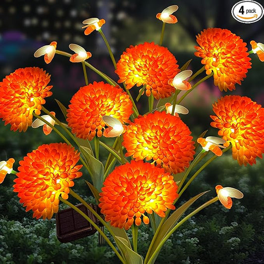 Solar Garden Lights, 4 Pack Swaying Bee Lights With Flowers, Waterproof Firefly Lights Outdoor for Garden Patio Yard Pathway Fall Decoration, Gifts for Women Mother's Day