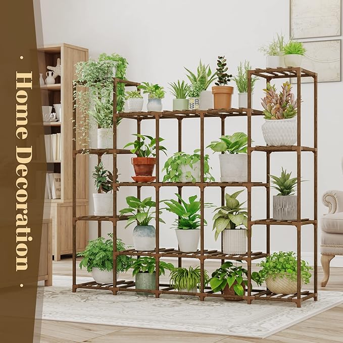 Bamworld Large Plant Stand Indoor Plant Shelf Outdoor Tall Wood Plant Holder for Living Room Multiple Plants Patio Balcony Garden 17 Pots