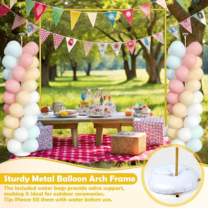 Wedding Arch Backdrop Stand 6.5FT Metal Backdrop Stand with 2 Pcs Adjustable Balloon Column Stand Gold Wedding Arch Frame for Birthday Party Graduation Baby Shower Ceremony Outdoor Supplies Décor