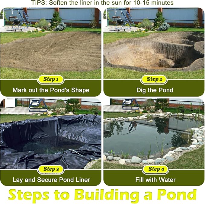 20 x 25 FT Pond Liner, HDPE Pond Liners for Outdoor Ponds 20 Mil Easy Cutting Puncture Resistant Impermeable Pond Liners Skins for Koi Fish, Water Garden Waterfall Fountain Aquaculture Pond