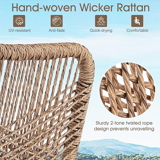 Outdoor Bar Stools Set of 2, Patio Swivel Counter Height Rattan Bar Stools, Patio Wicker Bar Swivel Chairs with Cushion, Outdoor Pool Bar Chairs for Backyard Garden Balcony w /360 Rotation