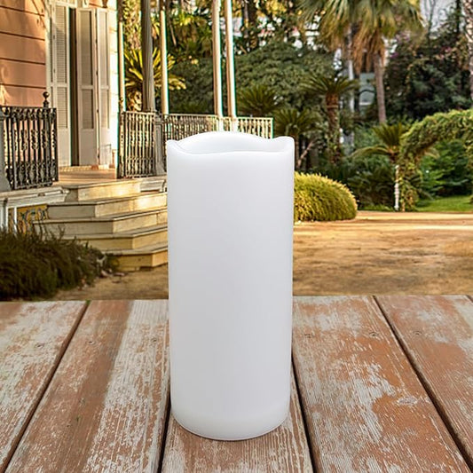 7" Outdoor Battery Operated Candle Waterproof Led Pillar Lights Flickering Flameless Candles with Timer Realistic Fake Electric Pillars for Lantern Garden Wedding Halloween Christmas Decorations,White