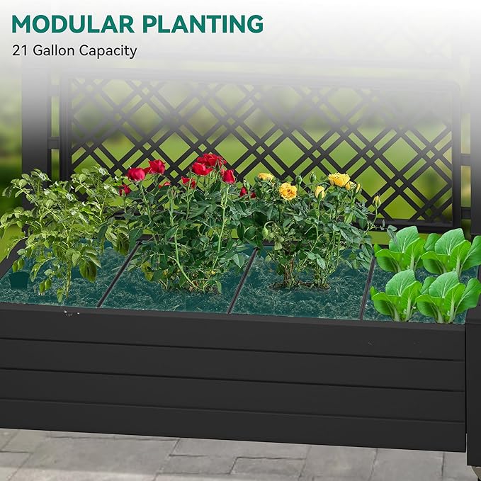 YITAHOME 43.3x17.7x61 in Planter Trellis Box with Wheels & Drain Plug, Outdoor Resin Raised Garden Bed for Climbing Plants, Large Weather-Resistant Design, Black