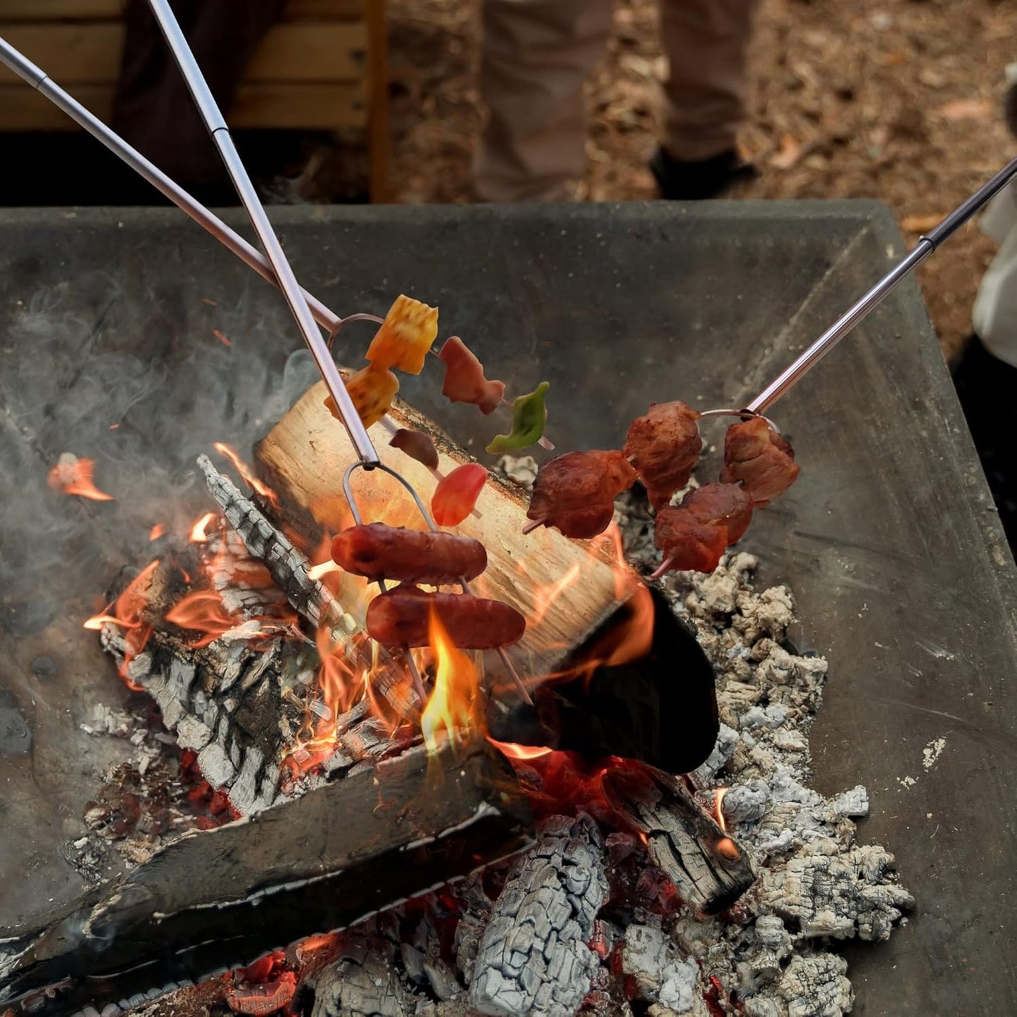 32" Heavy Duty Hot Dog Roasting Sticks for Campfire, Smores Sticks for Fire Pit Long, Marshmallows Skewers (4 Pack)