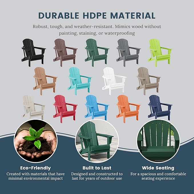 Westin Outdoors Laguna WO Home Furniture Adirondack Chair 4 PC Set Classic Outdoor Patio Folding Chair for Bon Fire Pit Lawn Backyard Beach Plastic Weather-Resistant (Dark Green)