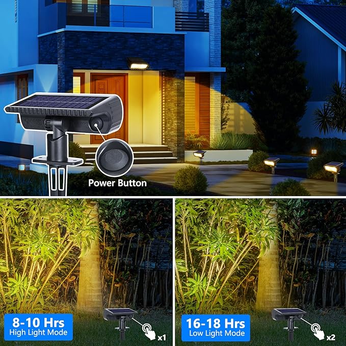 Toodour Solar Spot Light Outdoor, 2 Pack Solar Lights Outdoor with 2 Modes, Waterproof Solar Powered Flood Lights Landscape Lighting for Yard Garden Home Pathway Walkway Outdoor Decor - Warm White