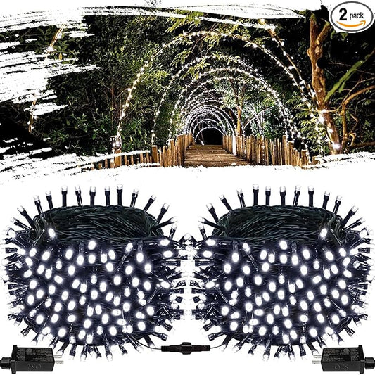 OZS 2Pack 164ft 400 LED String Lights Outdoor/Indoor, Extendable String Lights for Christmas Trees, Waterproof 8 Modes Green Wire Lights Holiday for Christmas Decorations (Cool White)