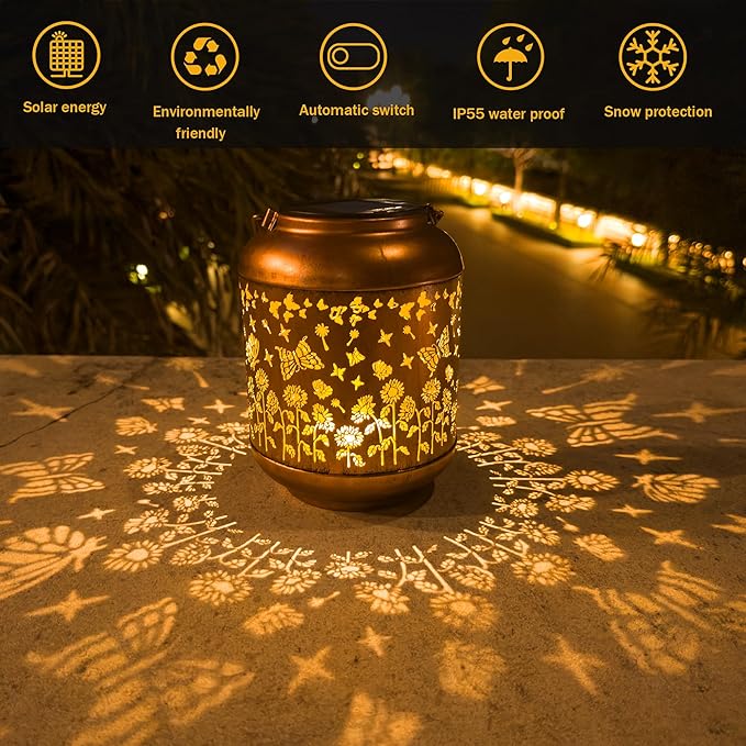 Solar Lanterns Outdoor, Waterproof Hanging Solar Lantern Garden Decor, Solar Lights for Backyard Porch Patio Table Yard Balcony Lawn Pathway, Butterfly Gifts for Women Grandma Mom