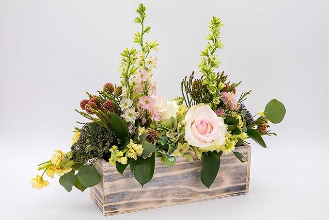 Wooden Planter Box, Whitewash with Plastic Liner l Garden Decor l Restaurant and Wedding Decorations l Wedding Bouquets, Table Centerpiece (12x4 Set of 4, Whitewash)