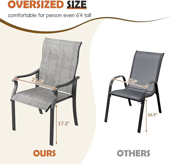 UDPATIO Outdoor Dining Chairs Set of 4, High Back Wide Seat Patio Furniture Chairs with All Weather Breathable Textilene, for Lawn Garden Backyard, Grey White