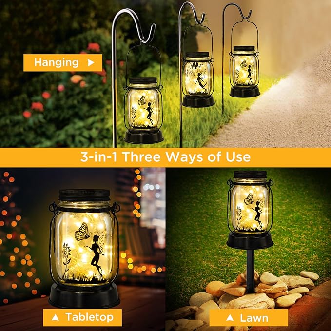 kyoryuger Fairy Solar Lanterns 3-in-1, Fairy Gifts for Women Mom Gramdma, Christmas Mom Gifts, Unique Birthday Gifts for Fairy Lover, Fairy Garden Decoration Outside for Yard, Patio,Backyard,Porch