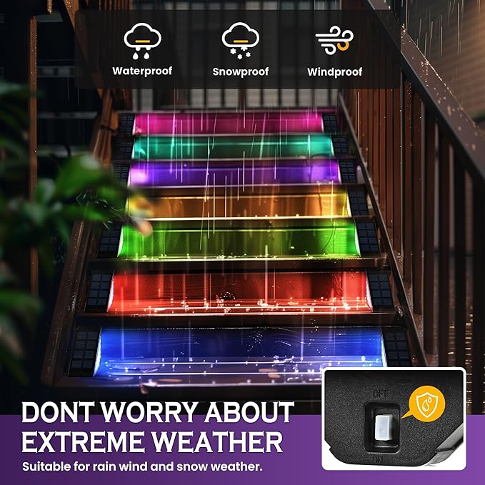 SOLPEX Solar Step Lights for Outside, 24 LEDs Solar Stair Lights Outdoor Waterproof Decor for Porch, Front Door, Stair, Step, Deck, Fence, Balcony, Patio, Wall, Yard, Garden(12 Pack,RGB)