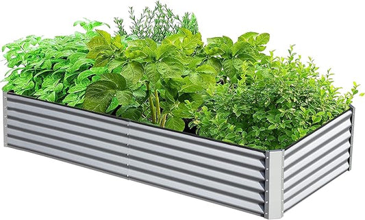 Domi Galvanized Raised Garden Bed, Outdoor Planter Garden Boxes Large Metal Planter Box for Gardening Vegetables Fruits Flowers, Silvery (6x3x1.5ft)