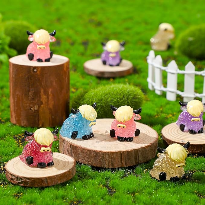 75 Pcs Mini Highland Cow Figurines Bulk Glitter Highland Cow Statues Mini Resin Animals Cute Tiny Resin Figures Animals Sculpture Ornament for Cake Topper Home Office Desk Decorations