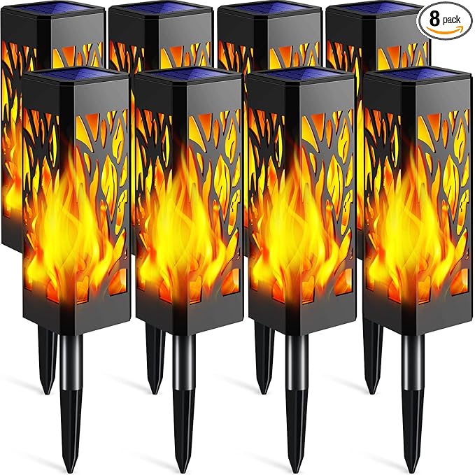 TomCare Flickering Flames Pathway Lights Solar Powered Decorative Garden Waterproof Torch Outdoor Landscape Lighting for Yard Patio