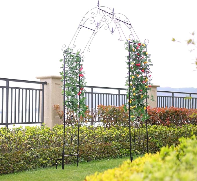 Steel Garden Arch, 8'1" High x 4'2" Wide, Garden Arbor for Various Climbing Plant, Outdoor Garden Lawn Backyard