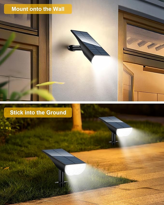 Solar Spot Lights Outdoor Waterproof, 3 Lighting Modes Solar Landscape Lights for Outside, Dusk to Dawn IP65 Waterproof Outdoor Solar Lights for Yard Pathway Driveway Landscape, Cold White, 1 Pack