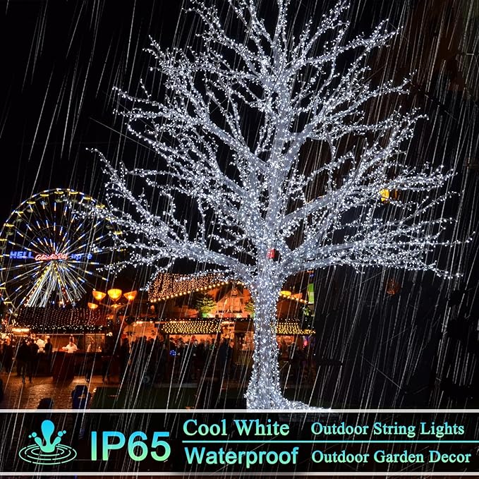 OZS 2PK 240LED 95FT Solar Sring Lights Outdoor Waterproof, Solar Christmas Lights for Outside, Green Wire Tree Electric Holiday Light with 8 Lighting Modes for Christmas Decorations(Cool White)