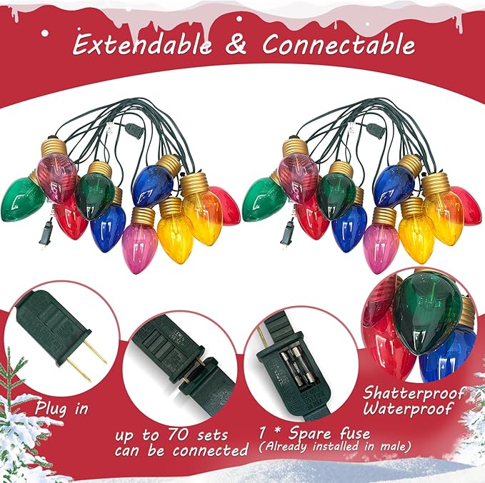 Outdoor Christmas Decorations Lights, 16Ft Jumbo Xmas String Lights with 10 5'' LED Large Multicolor Bulb Christmas Roof Hanging Lights for Outdoor Patio Eave Xmas Tree Garden Holiday Pathway Decor