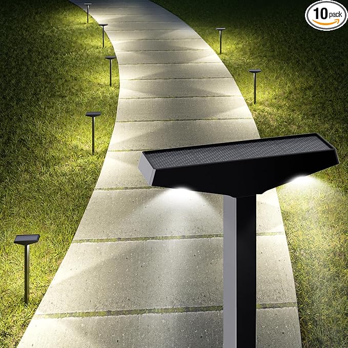 JSOT Bright Solar Pathway Lights for Outside, 10 Pack Solar Landscape Lighting for Outdoor Waterproof, Solar Outdoor Decorations Lamps for Yard, Garden, Patio, Sidewalks, Driveway. (Cool White)