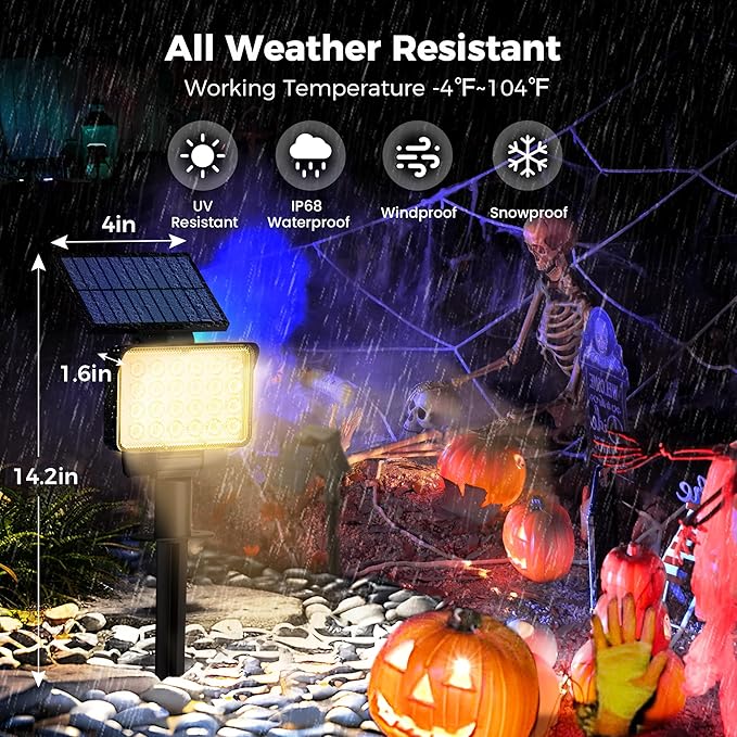 Solar Spot Lights Outdoor Waterproof for Flag, Tree, House, Garden, Yard, Landscape Spotlights for Accent Uplighting Halloween Christmas Decorations-4 Pack