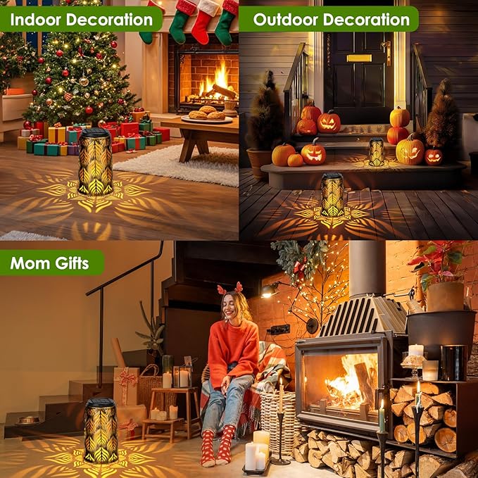 2 Pack Palm Leaves Solar Lantern, Solar Lights Outdoor Waterproof, Outside Hanging Lanterns Garden Lights for Yard Porch Decorative, Thanksgiving Birthday Mothers Day Gifts for Women Men Mom