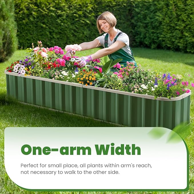 KING BIRD Raised Garden Bed Quick-Install Galvanized Planter Garden Box Outdoor for Gardening, Vegetables, Flowers 7.2x1.7x1 Ft, Green