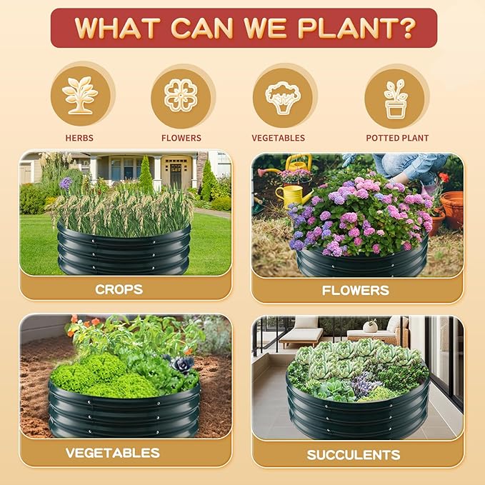 Durable Round Steel Raised Garden Bed Painted for Planting Vegetable/Herbs/Flowers/Trees at Backyard/Garden,or Baby Chicken,Christmas Tree Fence (Dark Green, 32 ins Diameter x 12 ins high)