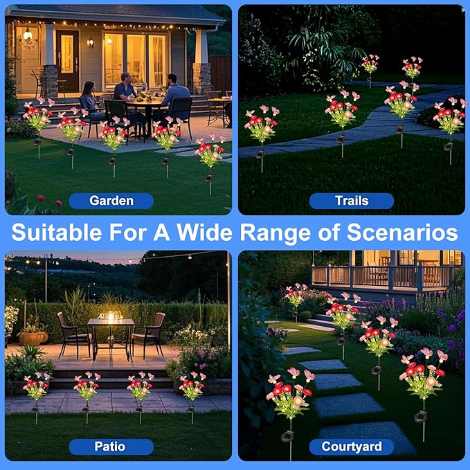 Solar Garden Lights,Solar Lights Outdoor Waterproof with Butterfly Flower,2 Pack Solar Powered Outdoor Lights,Solar Lights for Outside,Garden Lights Patio Yard Decor,Gifts for Mothers Day Mom Women