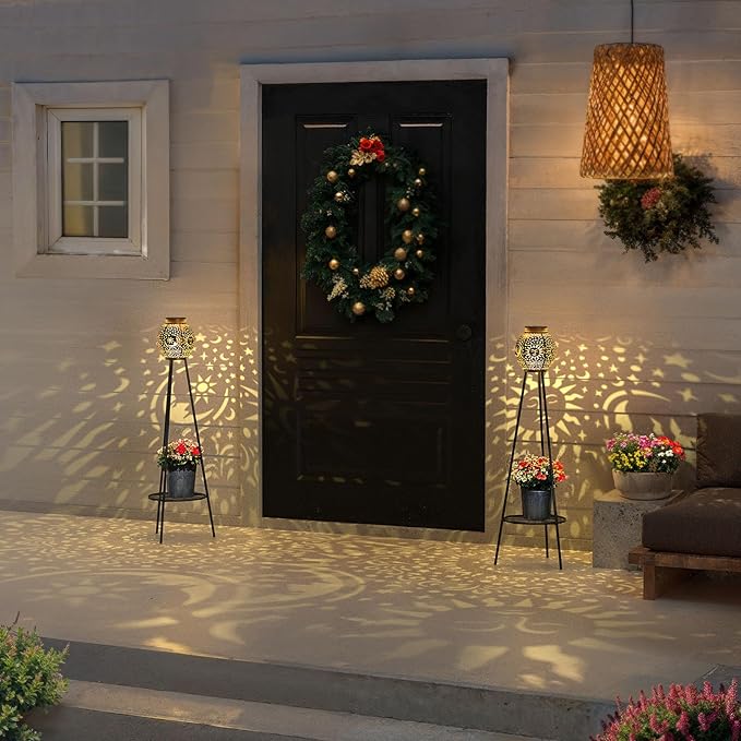 2 Pack Solar Lights with Plant Stands Waterproof Solar Lanterns Outdoor Solar Lamps for Patio, Yard, Pathway, and Porch Decoration Garden Decor