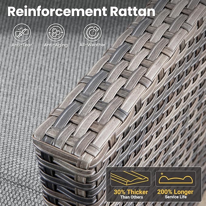 ovios 6 Pieces Patio Furniture Set with 30" Fire Pit Table, Outdoor Wicker Sofa with Comfy Cushions, All Weather High Back Rattan Couch Conversation Set, Dark Grey