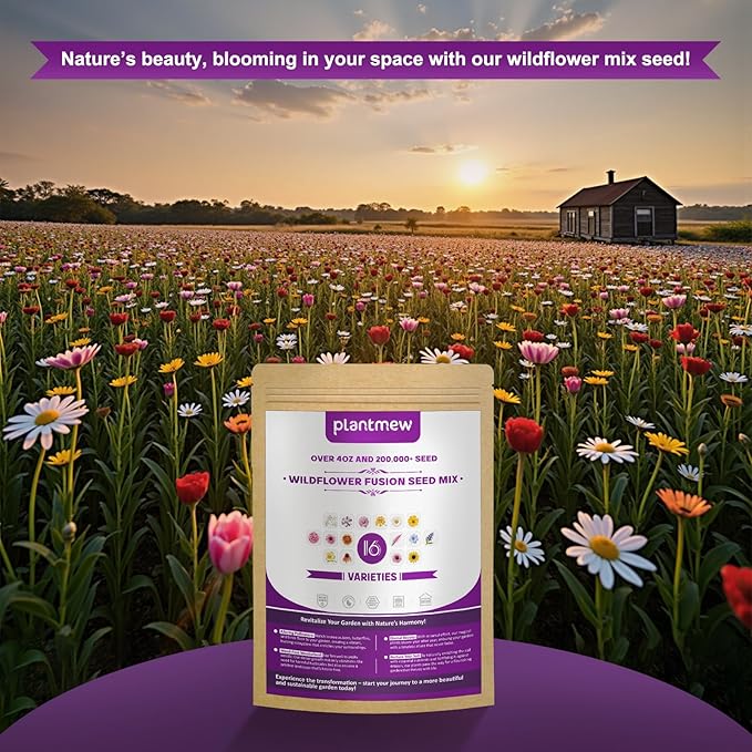 200,000 Wildflower Seeds Mix Bulk - Includes 16 Perennial Wildflower Seeds for Indoor & Outdoor Gardens - Premium Garden and Wildflower Seeds Combo